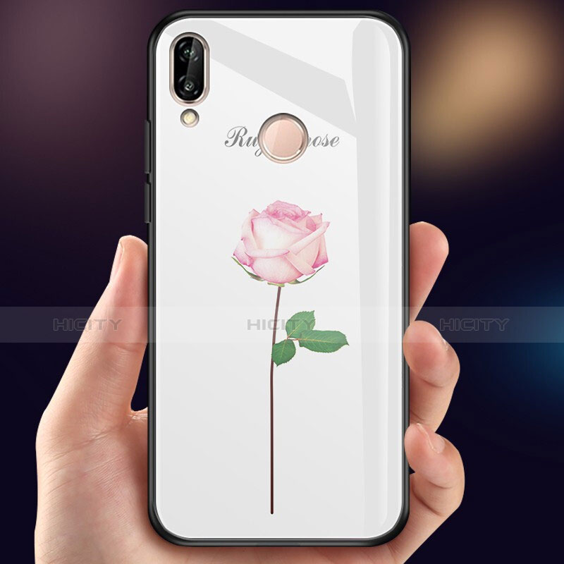 Custodia Silicone Laterale Fiori Specchio Cover per Huawei P Smart (2019) Rosa