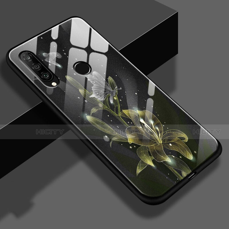 Custodia Silicone Laterale Fiori Specchio Cover per Huawei P30 Lite Giallo