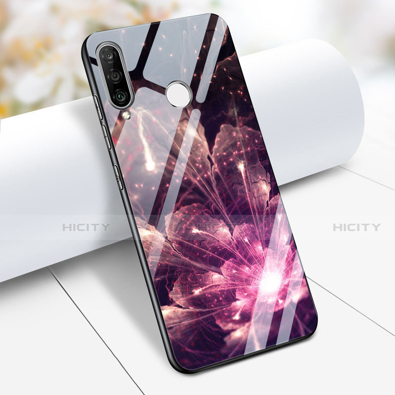 Custodia Silicone Laterale Fiori Specchio Cover per Huawei P30 Lite New Edition Viola