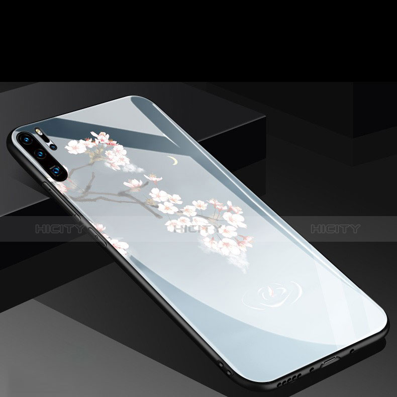 Custodia Silicone Laterale Fiori Specchio Cover per Huawei P30 Pro Cielo Blu