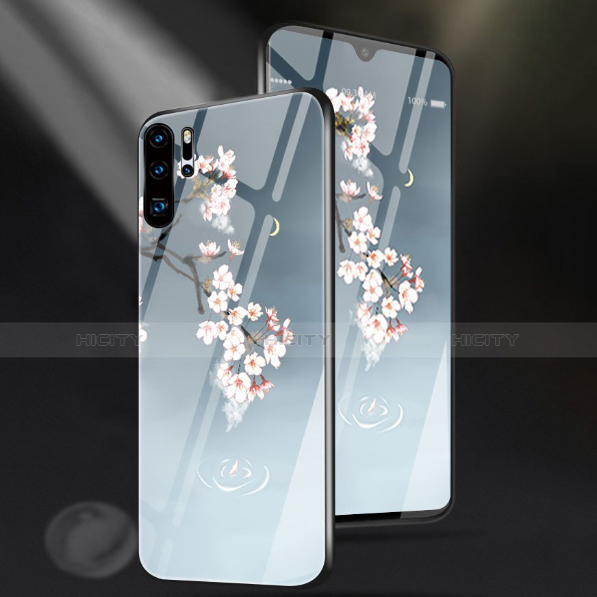 Custodia Silicone Laterale Fiori Specchio Cover per Huawei P30 Pro New Edition Cielo Blu