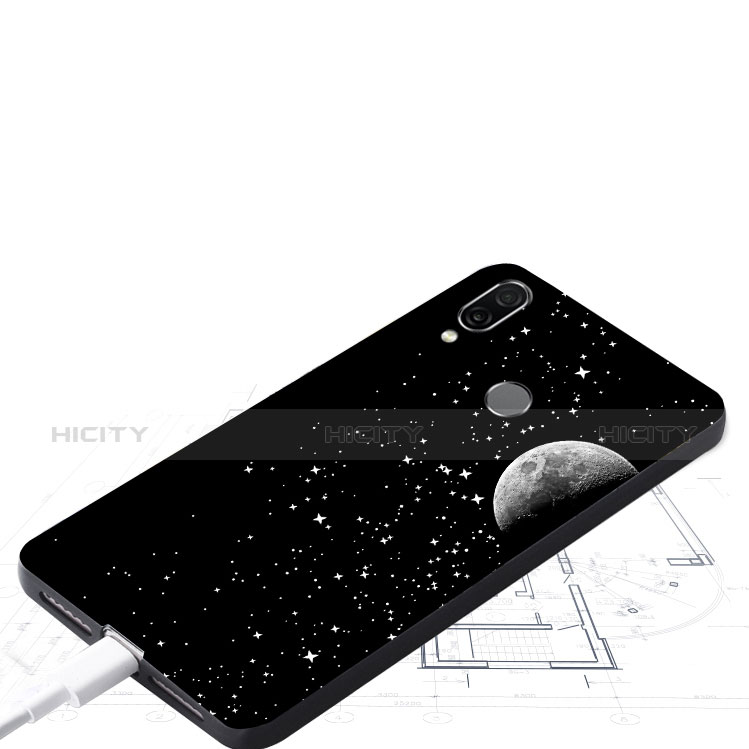 Custodia Silicone Laterale Mistica Luna Stelle Specchio Cover S02 per Huawei Honor 10 Lite Nero