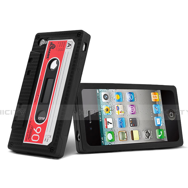 Custodia Silicone Morbida Cassetta per Apple iPhone 4 Nero