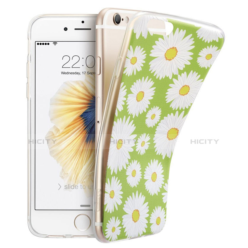 Custodia Silicone Morbida Fiori per Apple iPhone 6S Verde