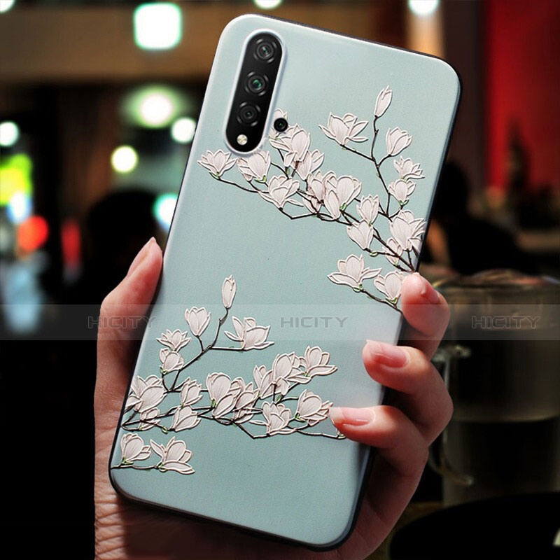 Custodia Silicone Morbida Fiori per Huawei Nova 5T Ciano