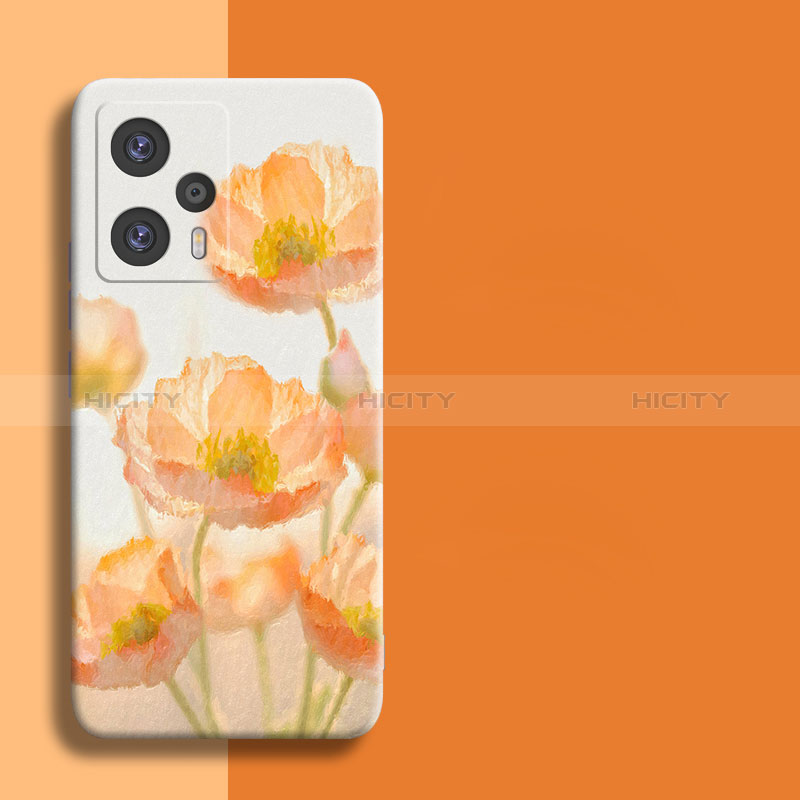 Custodia Silicone Morbida Fiori per Xiaomi Poco F5 5G Arancione