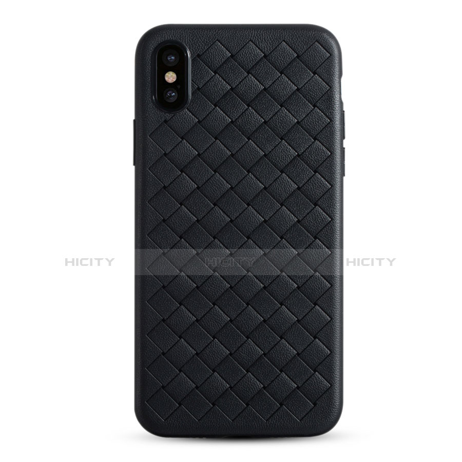 Custodia Silicone Morbida In Pelle C01 per Apple iPhone X Nero