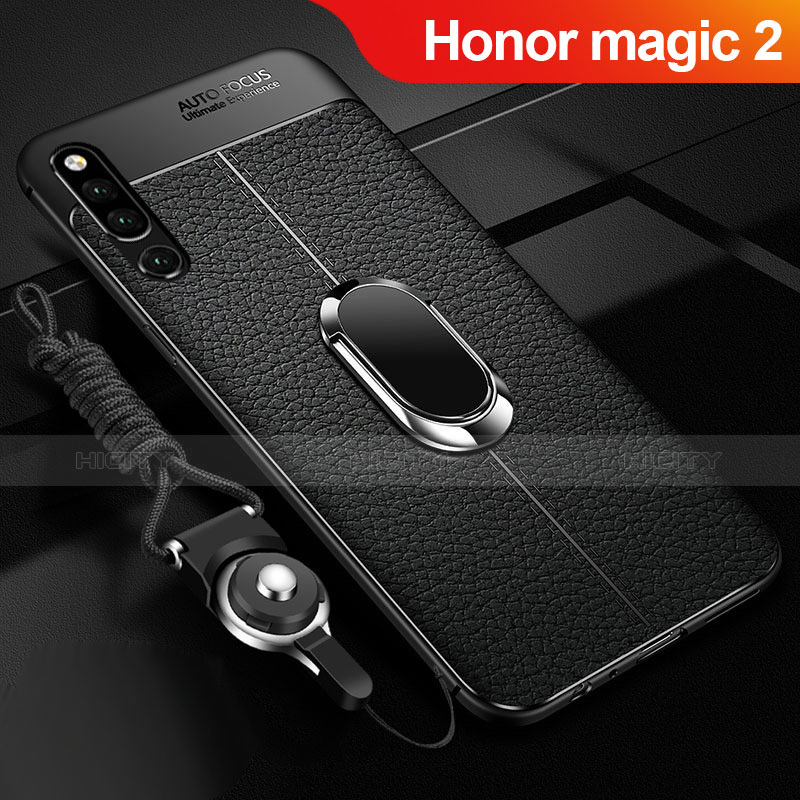 Custodia Silicone Morbida In Pelle Cover con Magnetico Anello Supporto A01 per Huawei Honor Magic 2 Nero