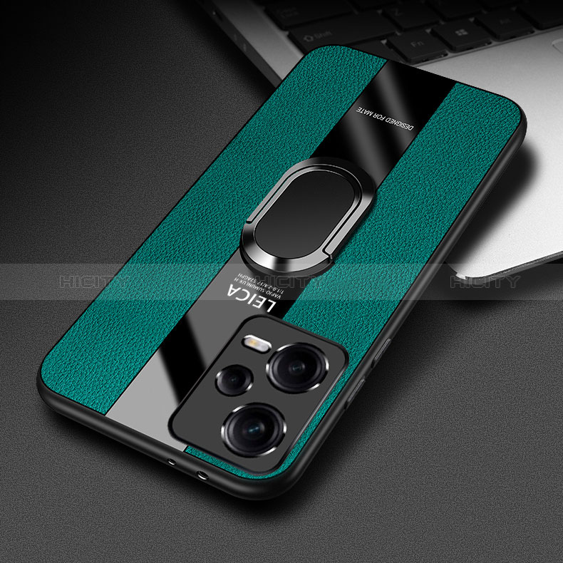Custodia Silicone Morbida In Pelle Cover con Magnetico Anello Supporto K01 per Xiaomi Redmi Note 12 5G Verde