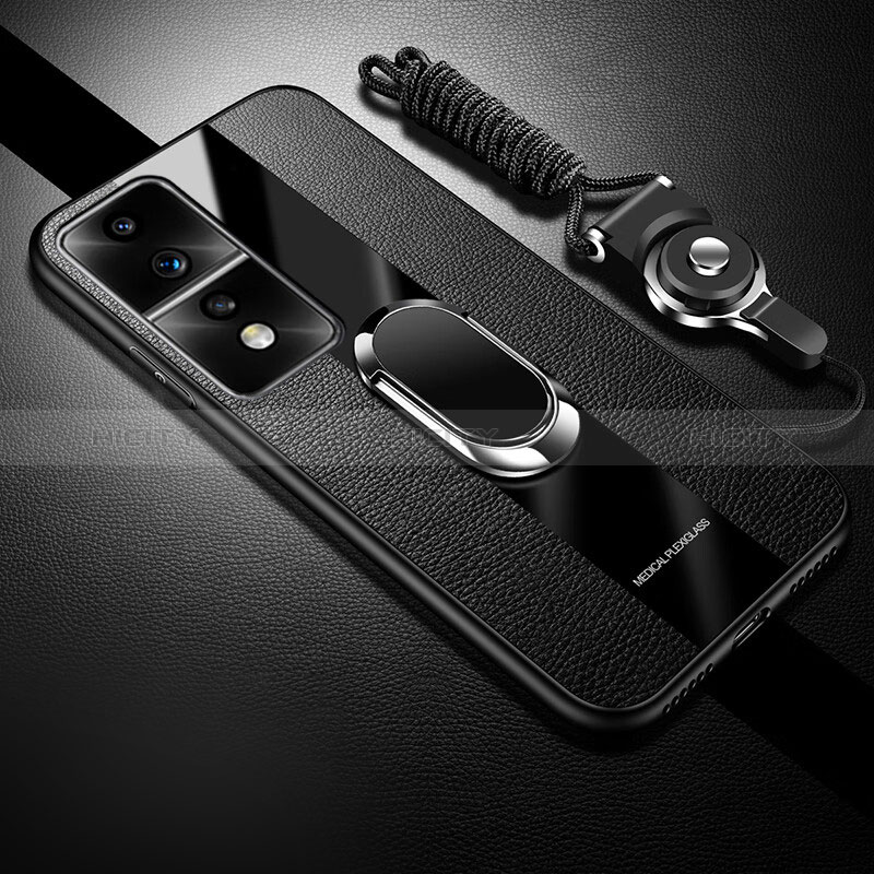 Custodia Silicone Morbida In Pelle Cover con Magnetico Anello Supporto PB1 per Huawei Honor 80 GT 5G Nero