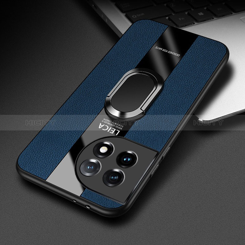 Custodia Silicone Morbida In Pelle Cover con Magnetico Anello Supporto PB1 per OnePlus 11 5G Blu