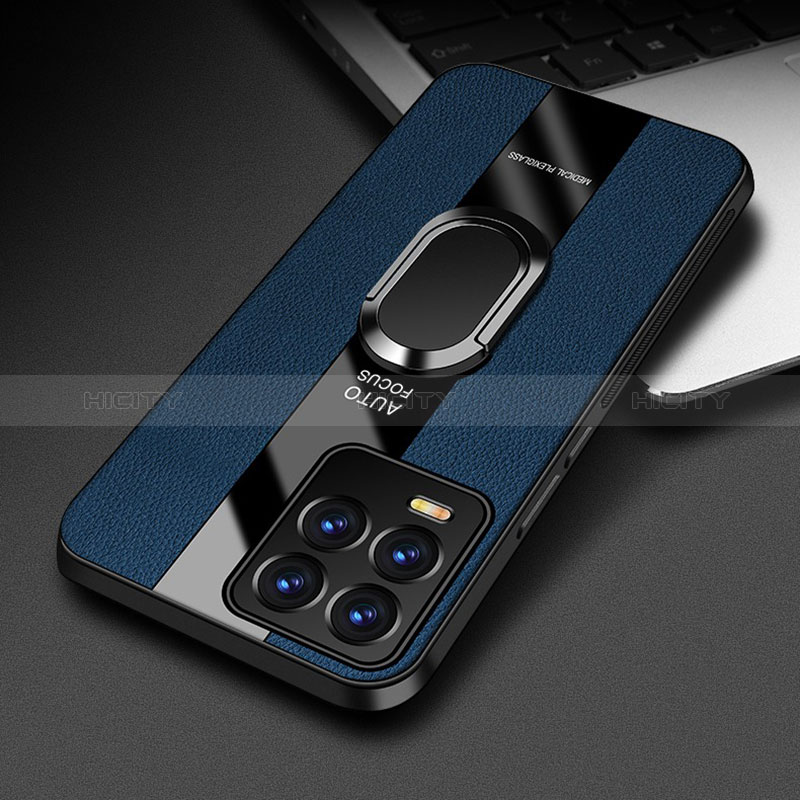 Custodia Silicone Morbida In Pelle Cover con Magnetico Anello Supporto PB1 per Realme 8 4G Blu