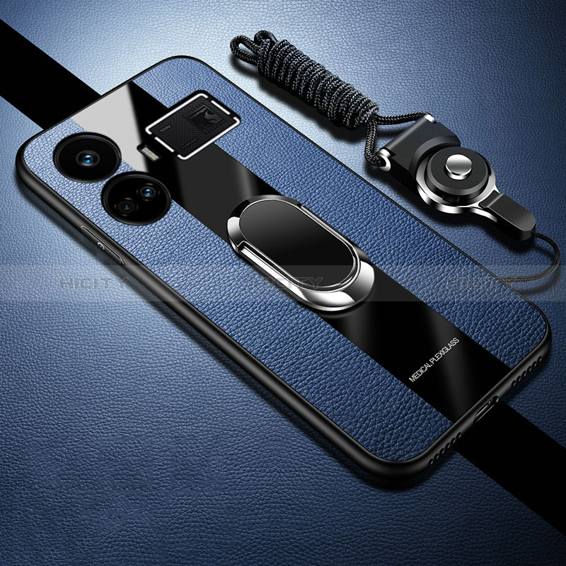 Custodia Silicone Morbida In Pelle Cover con Magnetico Anello Supporto PB1 per Realme GT Neo5 5G Blu