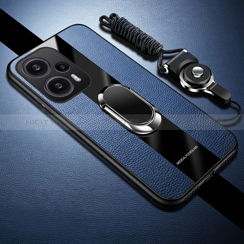 Custodia Silicone Morbida In Pelle Cover con Magnetico Anello Supporto PB1 per Xiaomi Poco F5 5G Blu