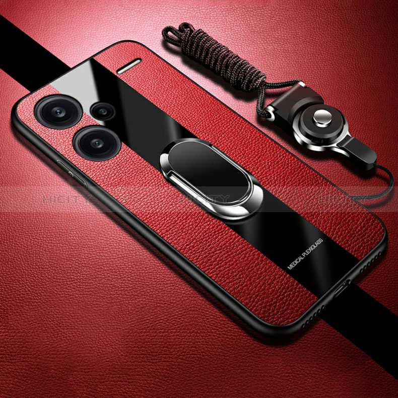 Custodia Silicone Morbida In Pelle Cover con Magnetico Anello Supporto PB1 per Xiaomi Redmi Note 13 Pro+ Plus 5G Rosso