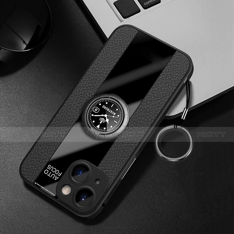 Custodia Silicone Morbida In Pelle Cover con Magnetico Anello Supporto per Apple iPhone 13 Mini Nero