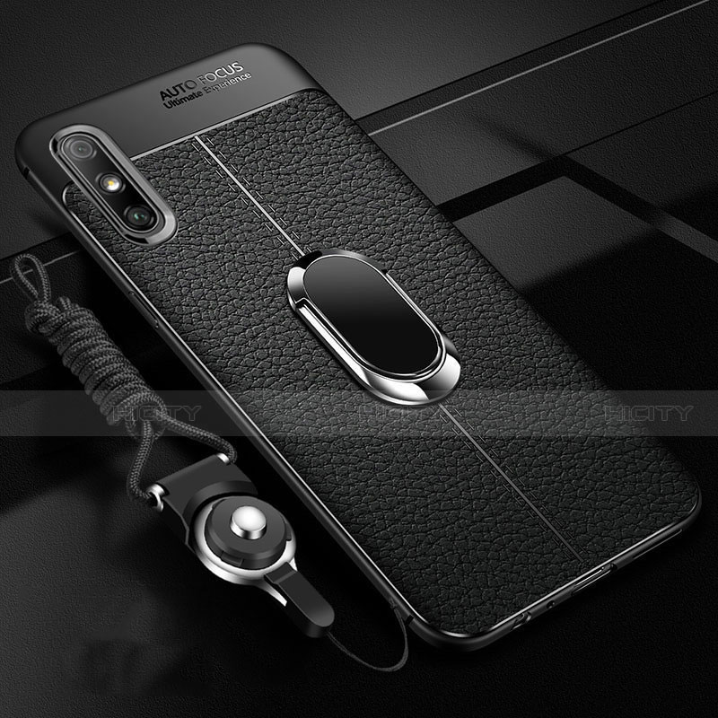 Custodia Silicone Morbida In Pelle Cover con Magnetico Anello Supporto per Huawei Enjoy 10e Nero