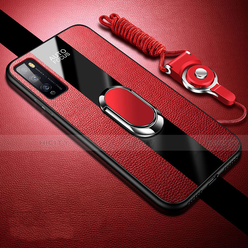 Custodia Silicone Morbida In Pelle Cover con Magnetico Anello Supporto per Huawei Enjoy Z 5G Rosso
