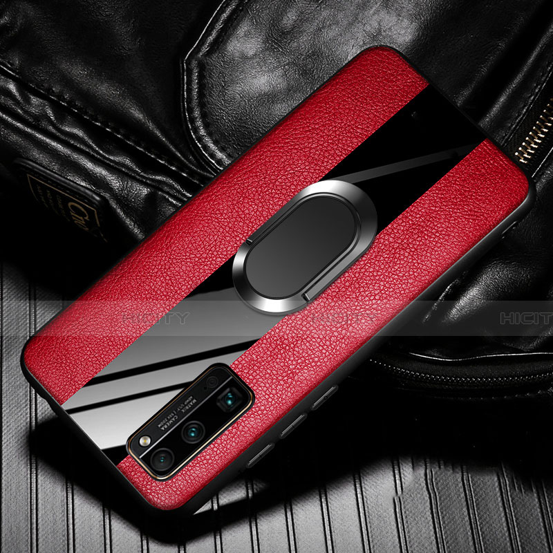 Custodia Silicone Morbida In Pelle Cover con Magnetico Anello Supporto per Huawei Honor 30 Pro+ Plus Rosso