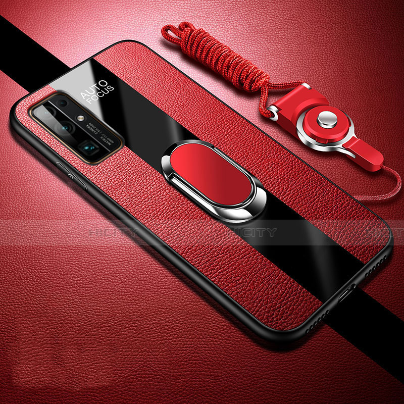 Custodia Silicone Morbida In Pelle Cover con Magnetico Anello Supporto per Huawei Honor 30 Rosso