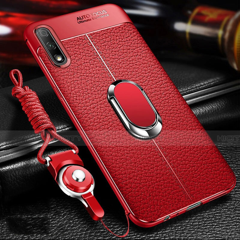 Custodia Silicone Morbida In Pelle Cover con Magnetico Anello Supporto per Huawei Honor 9X Rosso