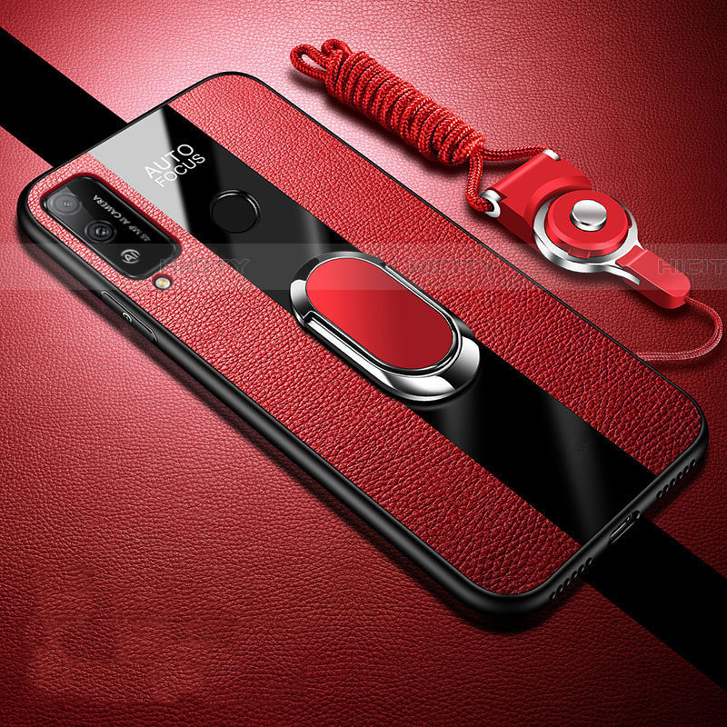 Custodia Silicone Morbida In Pelle Cover con Magnetico Anello Supporto per Huawei Honor Play4T Rosso