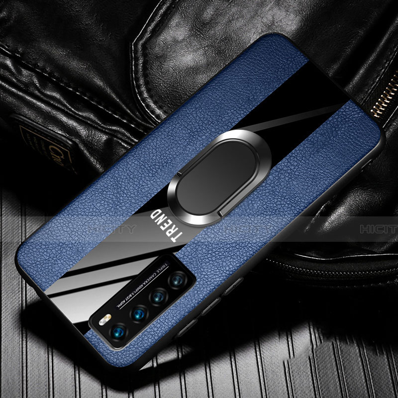 Custodia Silicone Morbida In Pelle Cover con Magnetico Anello Supporto per Huawei Nova 7 5G Blu