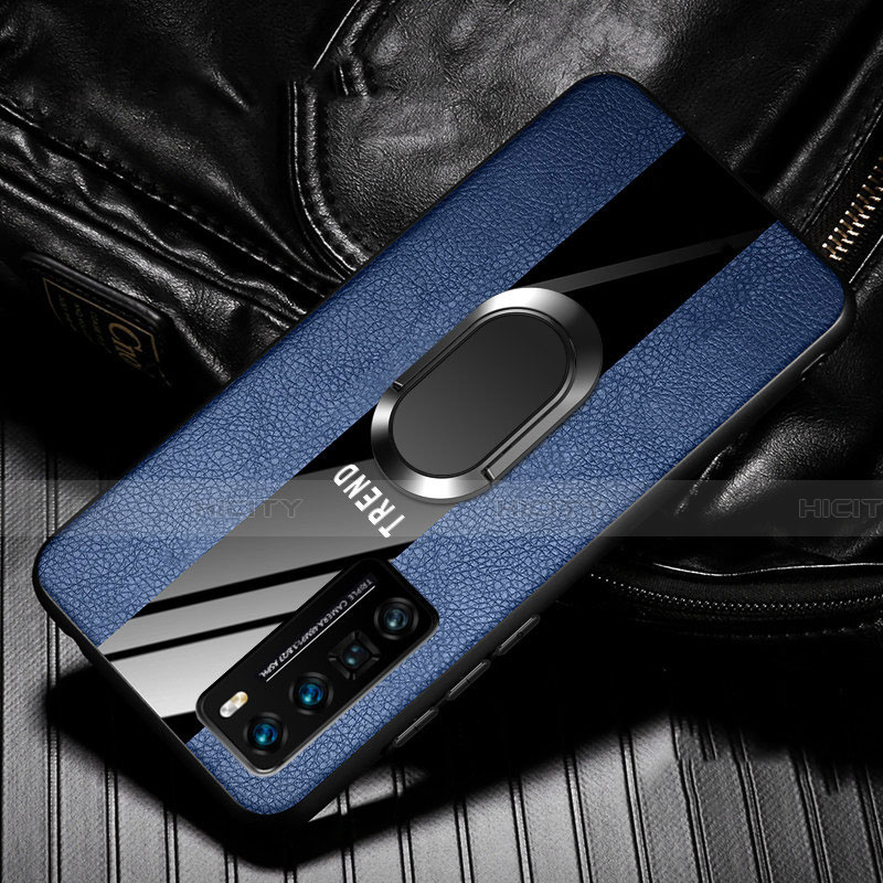 Custodia Silicone Morbida In Pelle Cover con Magnetico Anello Supporto per Huawei Nova 7 Pro 5G Blu