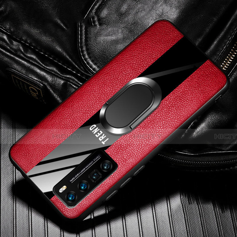 Custodia Silicone Morbida In Pelle Cover con Magnetico Anello Supporto per Huawei Nova 7 Pro 5G Rosso