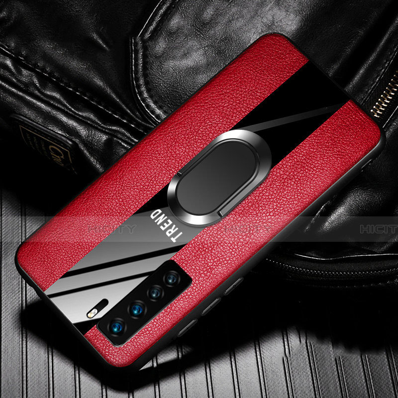 Custodia Silicone Morbida In Pelle Cover con Magnetico Anello Supporto per Huawei Nova 7 SE 5G Rosso
