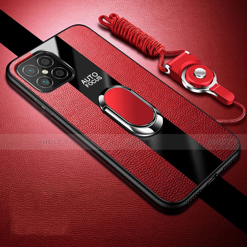 Custodia Silicone Morbida In Pelle Cover con Magnetico Anello Supporto per Huawei Nova 8 SE 5G Rosso