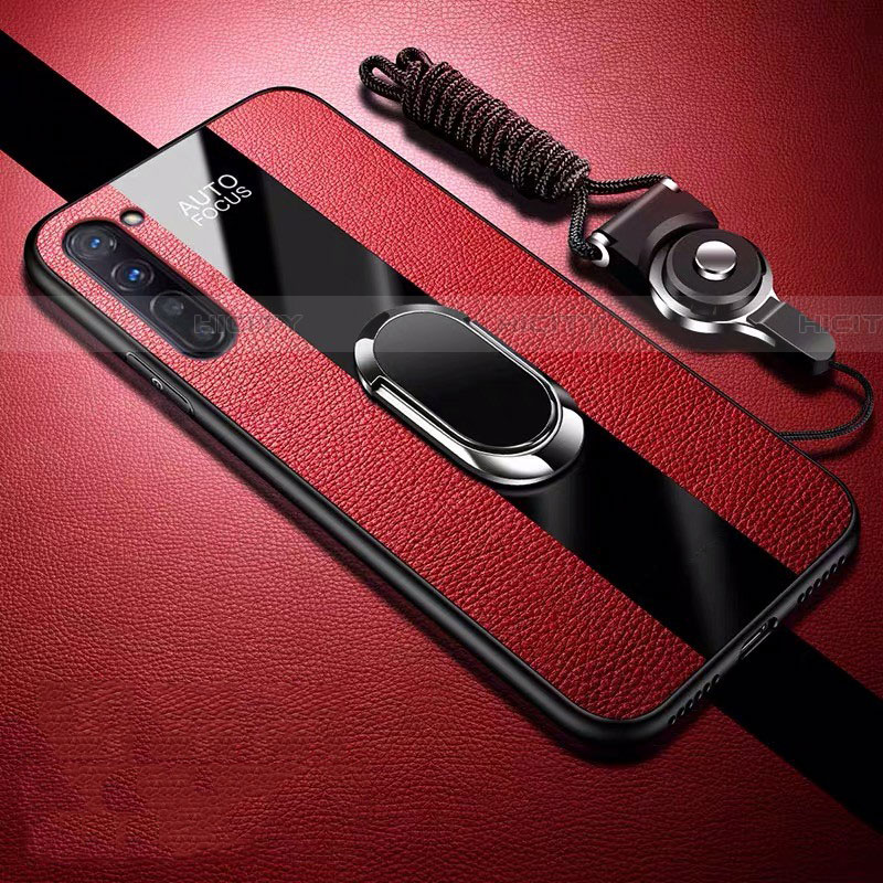 Custodia Silicone Morbida In Pelle Cover con Magnetico Anello Supporto per Oppo Find X2 Lite Rosso