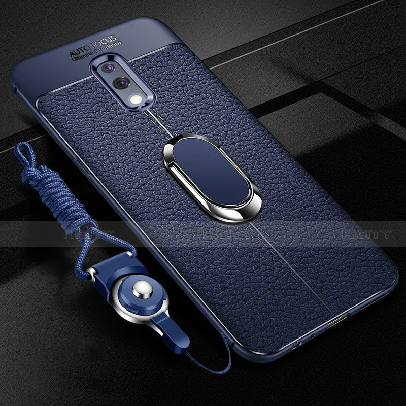 Custodia Silicone Morbida In Pelle Cover con Magnetico Anello Supporto per Oppo Realme X Blu