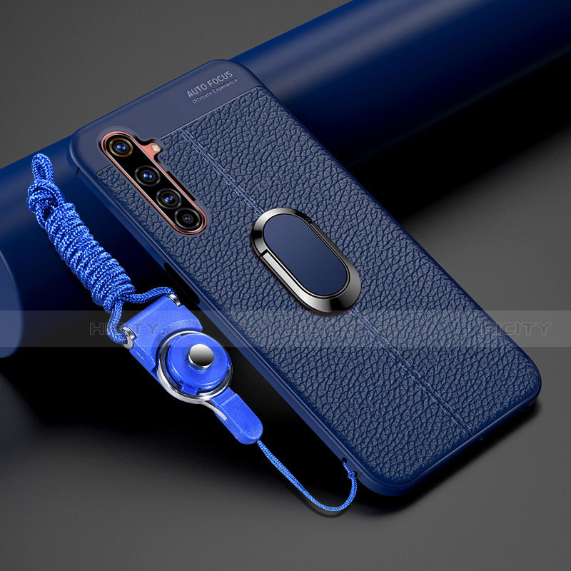 Custodia Silicone Morbida In Pelle Cover con Magnetico Anello Supporto per Realme 6 Pro Blu