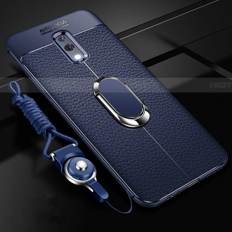 Custodia Silicone Morbida In Pelle Cover con Magnetico Anello Supporto per Realme X Blu