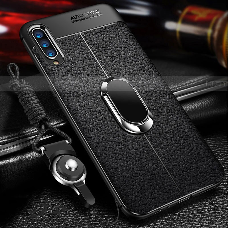 Custodia Silicone Morbida In Pelle Cover con Magnetico Anello Supporto per Samsung Galaxy A70S Nero