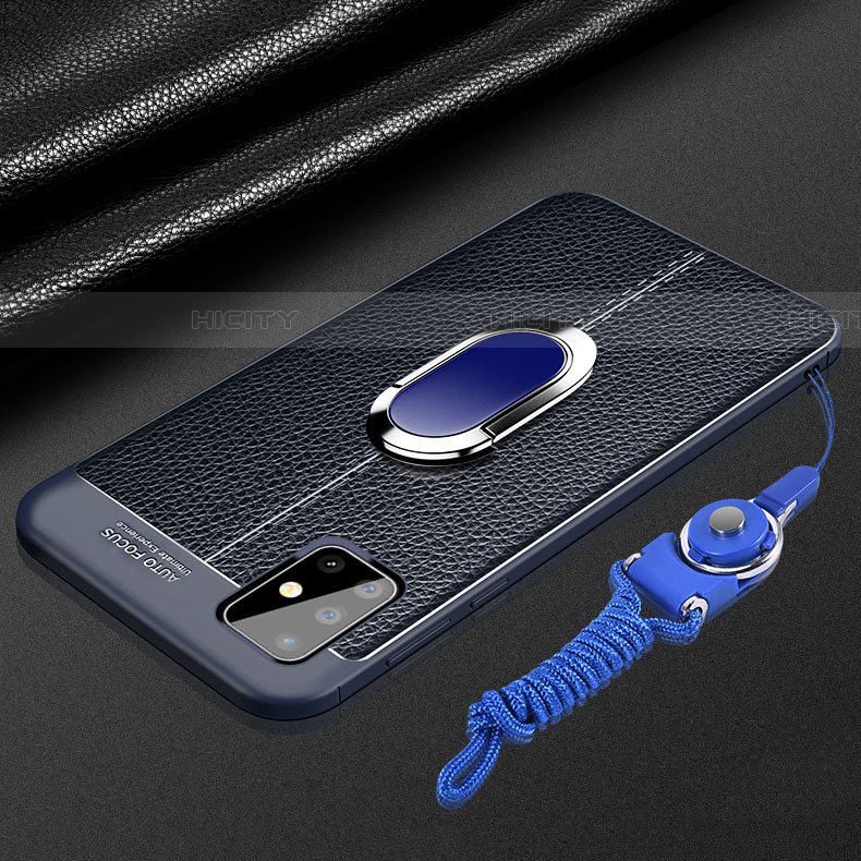 Custodia Silicone Morbida In Pelle Cover con Magnetico Anello Supporto per Samsung Galaxy A71 5G Blu