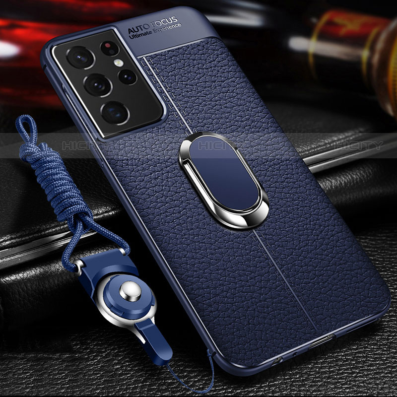 Custodia Silicone Morbida In Pelle Cover con Magnetico Anello Supporto per Samsung Galaxy S21 Ultra 5G