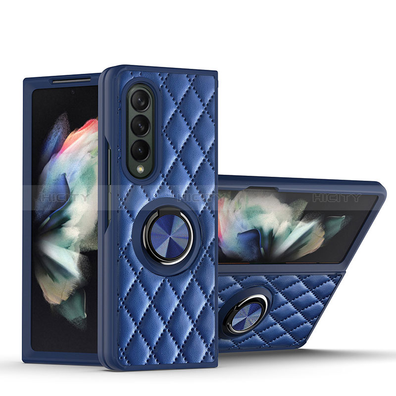 Custodia Silicone Morbida In Pelle Cover con Magnetico Anello Supporto per Samsung Galaxy Z Fold3 5G Blu