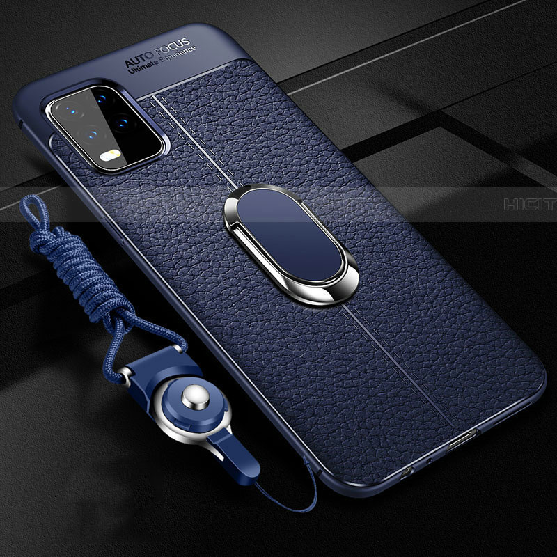 Custodia Silicone Morbida In Pelle Cover con Magnetico Anello Supporto per Xiaomi Mi 10 Lite Blu