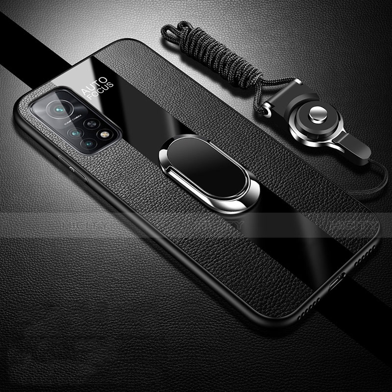 Custodia Silicone Morbida In Pelle Cover con Magnetico Anello Supporto per Xiaomi Mi 10T 5G Nero