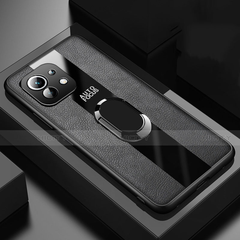 Custodia Silicone Morbida In Pelle Cover con Magnetico Anello Supporto per Xiaomi Mi 11 Lite 4G Nero