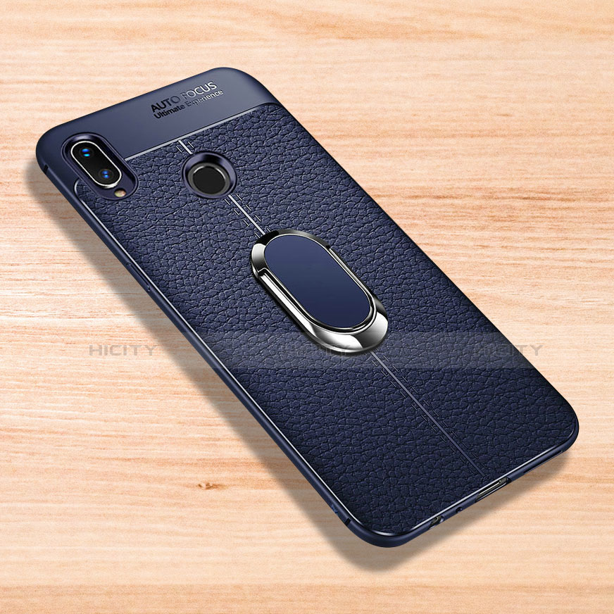 Custodia Silicone Morbida In Pelle Cover con Magnetico Anello Supporto per Xiaomi Redmi Note 7 Pro Blu