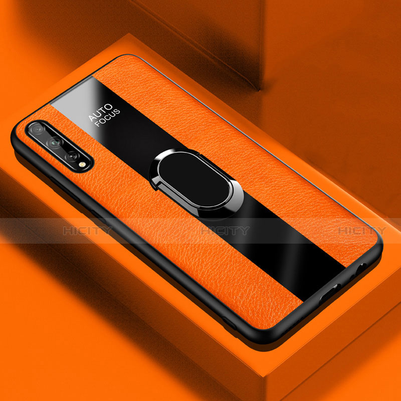 Custodia Silicone Morbida In Pelle Cover con Magnetico Anello Supporto S01 per Huawei Enjoy 10S Arancione