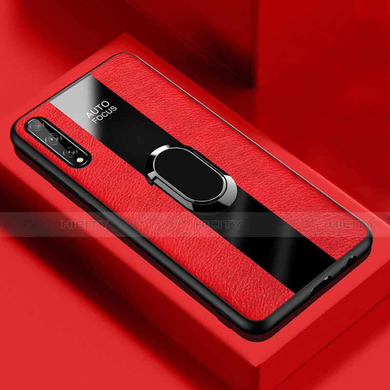 Custodia Silicone Morbida In Pelle Cover con Magnetico Anello Supporto S01 per Huawei Enjoy 10S Rosso