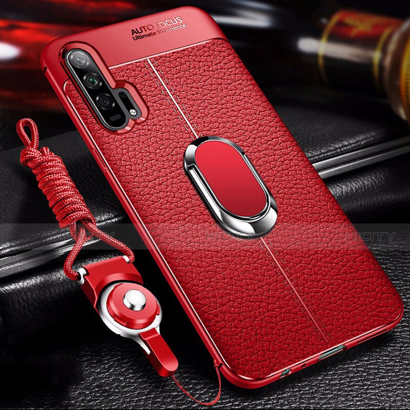 Custodia Silicone Morbida In Pelle Cover con Magnetico Anello Supporto S01 per Huawei Honor 20 Pro Rosso