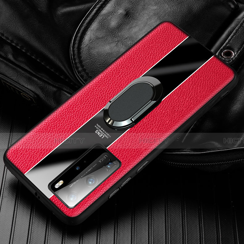 Custodia Silicone Morbida In Pelle Cover con Magnetico Anello Supporto S01 per Huawei Honor 30 Rosso