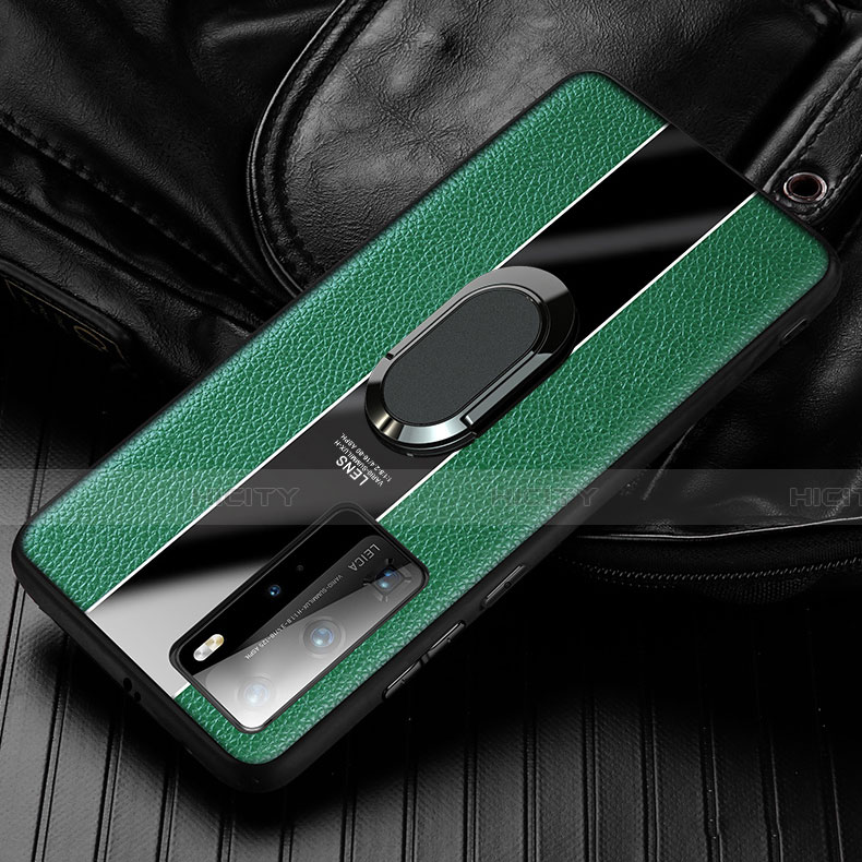 Custodia Silicone Morbida In Pelle Cover con Magnetico Anello Supporto S01 per Huawei Honor 30 Verde