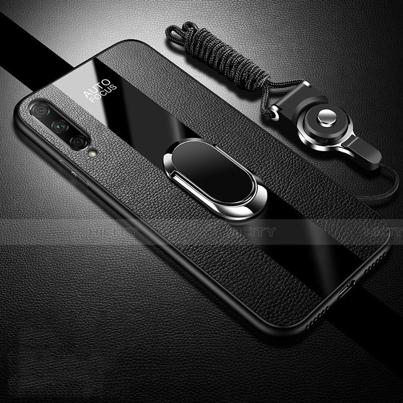 Custodia Silicone Morbida In Pelle Cover con Magnetico Anello Supporto S01 per Huawei Honor 9X Pro Nero