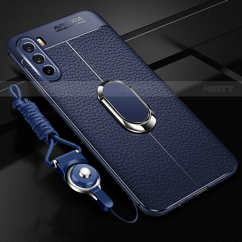 Custodia Silicone Morbida In Pelle Cover con Magnetico Anello Supporto S01 per Huawei Mate 40 Lite 5G Blu